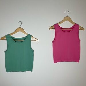 J.o. & co | Two Ribbed Cropped Tank Tops Pink & Green | M/L
